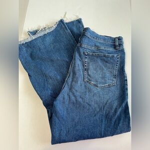 FRAME Le Slim Palazzo Frayed Hem Blue Denim Jeans Wide Leg Size 33